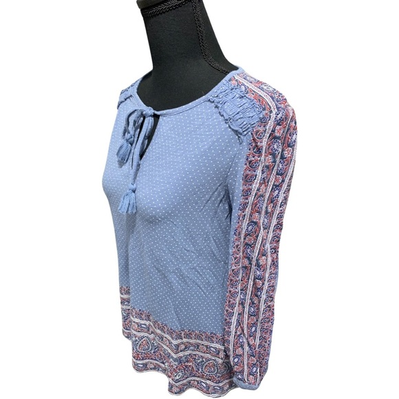 Lucky Brand Paisley Polka Dot Women’s Size XS Blue Tie Front Key Hole - Picture 4 of 10